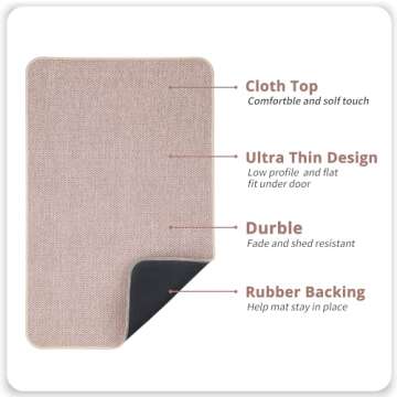 Bath Mat,Ultra Thin Bath Rugs,Rubber Bath Mats for Bathroom,Quick Dry,Non-Slip,Machine Washable,Fit Under Door,Super Absorbent Bathroom Rugs for Bathroom Floor,Shower,Sink.(Beige,17''x35'')