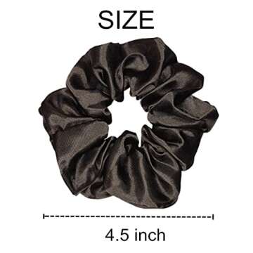 12 Pcs Satin Silk Scrunchies - Soft Hair Ties, Fashion Bands, Bows, Ropes, Elastic Bracelets, Ponytail Holders Hair Accessories for Women and Girls (4.5 Inch, Black)