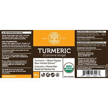 Global Healing Organic Turmeric Curcumin Supplement with Black Pepper Extract Liquid Drops to Support Joint Mobility Relief and Digestive Health Multi Turmeric Supplement- 2 Fl Oz