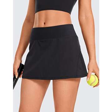 CRZ YOGA Women's Quick Dry Pleated Tennis Skirts Mid Waisted Cute Athletic Workout Running Sports Golf Skorts Volleyball Black Medium