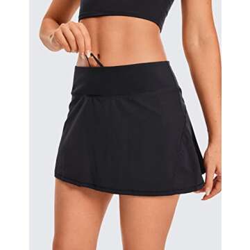 CRZ YOGA Women's Quick Dry Pleated Tennis Skirts Mid Waisted Cute Athletic Workout Running Sports Golf Skorts Volleyball Black Medium