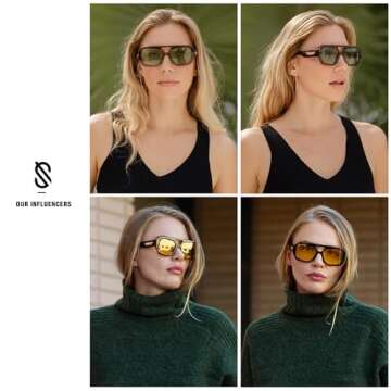 SOJOS Trendy Aviator Sunglasses for Womens Mens Polarized,Large Retro Hexagonal Square Double Bridge Sun Glasses SJ2288