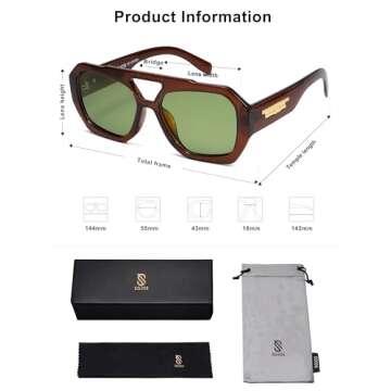 SOJOS Trendy Aviator Sunglasses for Womens Mens Polarized,Large Retro Hexagonal Square Double Bridge Sun Glasses SJ2288