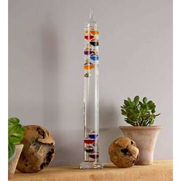 Galileo Glass Thermometer | 20-Inches Tall | Law of Physics | Indoor Room Temperature for Home House Office Desk Counter Tabletop | Holiday Gift Present