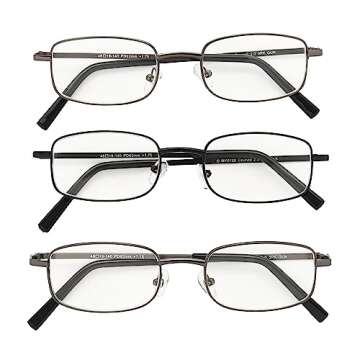 Foster Grant Men's Council Rectangular Reading Glasses, Gunmetal and Black, 3 Pack, 3.25x