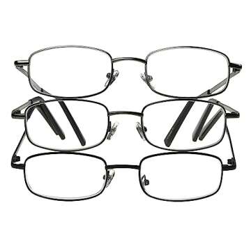 Foster Grant Men's Council Rectangular Reading Glasses, Gunmetal and Black, 3 Pack, 3.25x