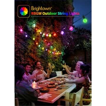 Brightown RGBW Outdoor String Lights, 25FT LED Patio Lights with Remote and Timer, Commercial Grade Waterproof Hanging Lights with 13 Shatterproof Bulbs(1 Spare) for Backyard Porch Garden Party Decor