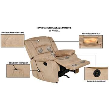 Relaxzen Longstreet Massaging Recliner with USB