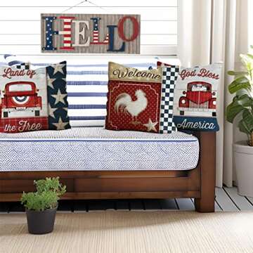 4th of July Decorations Farmhouse Pillow Covers Independence Day Set of 4 18x18 Farm Animal Memorial Day Patriotic American Flag Throw Pillow Covers