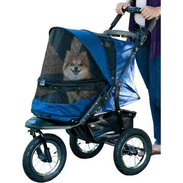 Pet Gear No-Zip Jogger Pet Stroller for Cats/Dogs, Zipperless Entry, Airless Tires, Easy One-Hand Fold, Cup Holder + Storage Basket