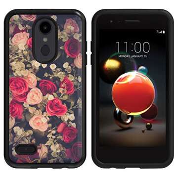 Floral Designed for LG Rebel 4 LTE Phone Case, Drop Protection Hybrid Dual Layer Armor Protective Case for LG Tribute Empire/LG Phoenix 4 / LG Aristo 3 Flowers Black