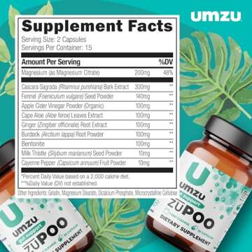 UMZU zuPOO Colon Health & Constipation Relief Supplement | Advanced Digestion Support with Apple Cider Vinegar, Ginger & Milk Thistle for Gas & Bloating (15 Day Supply | 30 Capsules)