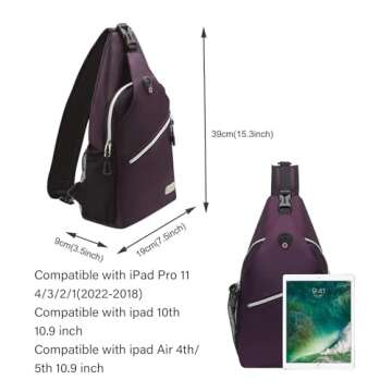 MOSISO Sling Backpack, Multipurpose Crossbody Shoulder Bag Travel Hiking Daypack, Purple, Medium