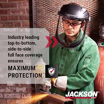 Jackson Safety Lightweight MAXVIEW Premium Face Shield - Mask with 370 Speed Dial Ratcheting Headgear, ANSI Z87.1, for Work, Grinding, Cutting - Uncoated - Clear Tint