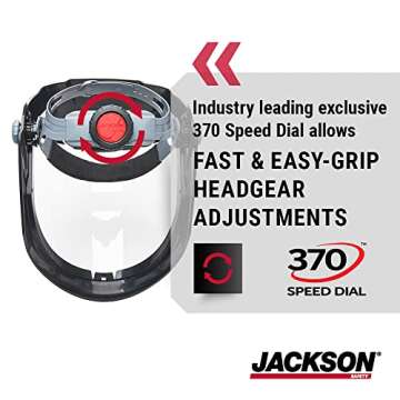 Jackson Safety Lightweight MAXVIEW Premium Face Shield - Mask with 370 Speed Dial Ratcheting Headgear, ANSI Z87.1, for Work, Grinding, Cutting - Uncoated - Clear Tint