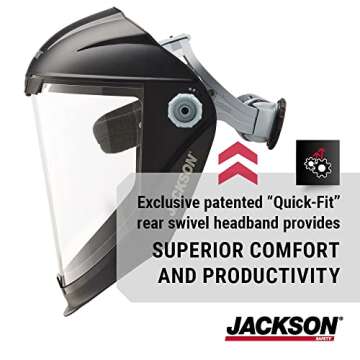 Jackson Safety Lightweight MAXVIEW Premium Face Shield - Mask with 370 Speed Dial Ratcheting Headgear, ANSI Z87.1, for Work, Grinding, Cutting - Uncoated - Clear Tint