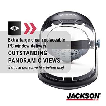 Jackson Safety Lightweight MAXVIEW Premium Face Shield - Mask with 370 Speed Dial Ratcheting Headgear, ANSI Z87.1, for Work, Grinding, Cutting - Uncoated - Clear Tint