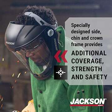 Jackson Safety Lightweight MAXVIEW Premium Face Shield - Mask with 370 Speed Dial Ratcheting Headgear, ANSI Z87.1, for Work, Grinding, Cutting - Uncoated - Clear Tint