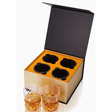 KANARS Old Fashioned Whiskey Glasses with Luxury Box - 10 Oz Rocks Barware For Scotch, Bourbon, Liquor and Cocktail Drinks - Set of 4 - Men Gift