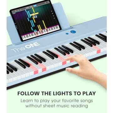 The ONE Smart Keyboard COLOR 61 Keys Piano Keyboard, Music Keyboard with 256 Timbres, 64 Polyphony, 2 Speakers, Built-in LED Lights and Free Apps (Blue)