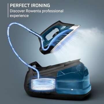 Rowenta, Iron, Perfect Steam Pro Stainless Steel Soleplate Professional Steam Station for Clothes, 1.1L Removable Tank, Fast Heat Up, 1800 Watts, Steam Iron, Blue Clothes Iron, DG8624