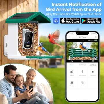 Smart Bird Feeder with Camera Solar Powered, AI Identify Bird Species 2.5k HD Auto Capture Bird Feeder Camera, Real Time Views and Notifications, Gift for Bird Lovers, Green