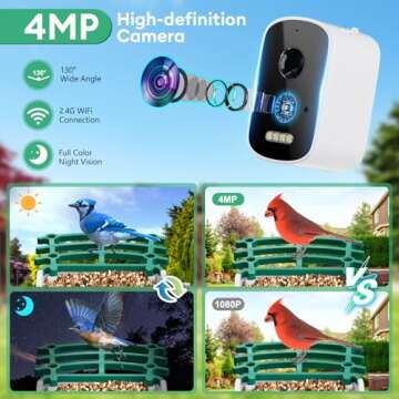 Smart Bird Feeder with Camera Solar Powered, AI Identify Bird Species 2.5k HD Auto Capture Bird Feeder Camera, Real Time Views and Notifications, Gift for Bird Lovers, Green