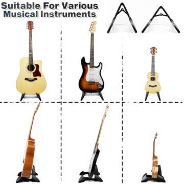 Guitar Stand, Foldable Guitar Stand with Adjustable 2-Width, Electric Guitar Stands Sturdy, Portable Acoustic Guitar Stand Compatible with Guitar, Bass, Ukulele, Banjo, Guitar Accessories Gift