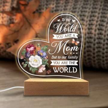 KITCHENVOY Acrylic Night Light Gift for Mother - to Our Family You are The World - Acrylic Light Gift for Mom from Son, Daughter on Mothers Day - Birthday Gifts to Mom