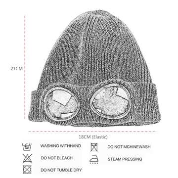 MansWill Unisex Wool Knitted Goggles Beanie, Warm Winter Stylish Hat Outdoor Sports Cap, Black, Medium