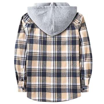 SCODI Mens Flannel Hoodie Shirt Casual Button Down Plaid Jacket Shirts Stylish Long Sleeve Shirts with Pocket Navybeigewhite Medium