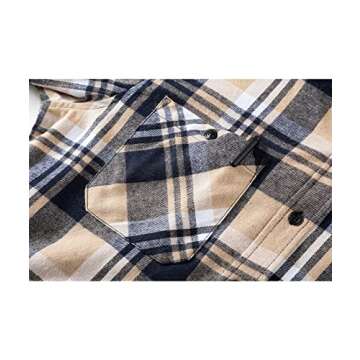 SCODI Mens Flannel Hoodie Shirt Casual Button Down Plaid Jacket Shirts Stylish Long Sleeve Shirts with Pocket Navybeigewhite Medium