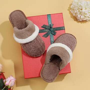 Cozy Slippers for Women Indoor and Outdoor Fuzzy House Shoes with Memory Foam Anti-Skid Sole Gifts for Women Mom Ladies