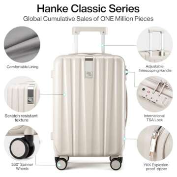 Hanke Luggage Sets 2 piece Carry On Luggage with Wheels PC Hard Shell Suitcases Lightweight Checked Tsa Luggage Large Travel Suitcase Woman Men 20/29 Inch(Ivory White)