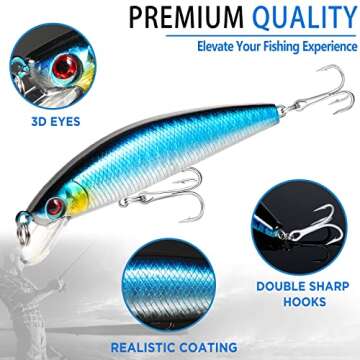 PLUSINNO Fishing Lures for 12 Rigs, Tackle Box with Included Crankbaits, Spoon, Hooks, Weights and More Accessories, 353 Pcs Lure Baits Gear Kit Freshwater Bass…