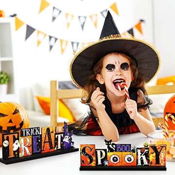 3 Pieces Halloween Table Decorations Pumpkin Table Centerpiece Boo Spooky Wood Sign Trick or Treat Witch Hat Table Decor for Halloween Table Party Living Room Kitchen Office Bar Decorations