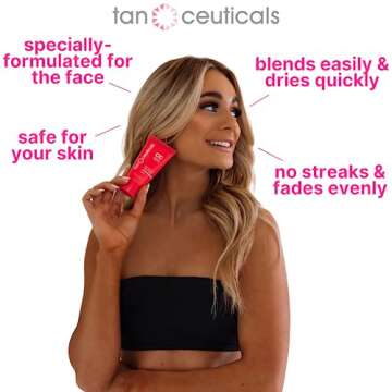 Tanceuticals Facial Self Tanner - Self Tanning Lotion for Face Gives Natural, Long Lasting Sunless Tan - Fresh Coconut Scent - Won’t Clog Pores or Cause Acne - Easy to Apply - 1.7 oz (Dark)