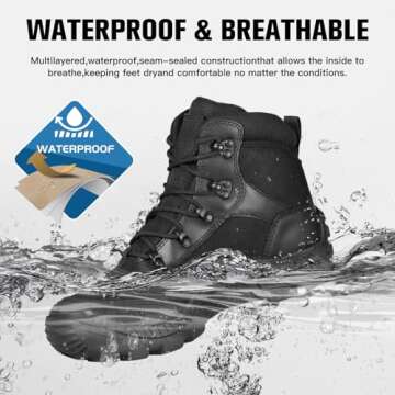 FREE SOLDIER Men's Waterproof Hiking Boots Tactical Work Boots Outdoor Lightweight Military Boots(Black, US 9.5)