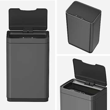 Mbillion Automatic Trash Can Touchless Trash Cans 15 Gallon Motion Sensor Trash Can Stainless Steel Smart Trash Can With Lid Rectangular Touchless Garbage Can for Kitchen Bedroom Home Office Dark Gray