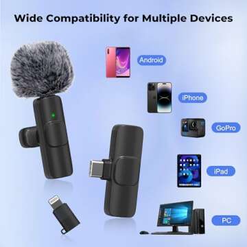 Rzeuml Wireless Microphone for iPhone Android Wide Compatibility Plug & Play Noise Reduction Clear Sound Lavalier Microphone for Video Recording, Live Streaming, YouTube, Tiktok, Vlog, 2 Pack