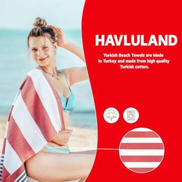 HAVLULAND Beach Towels 6 Pack, Turkish Beach Towel Oversized, 40"x 72" 100% Cotton, Super Absorbent, Pool Towels, Bath Towels, Sand Free Beach Towel, Extra Large, Lightweight, Soft, Travel Towels