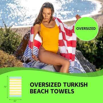 HAVLULAND Beach Towels 6 Pack, Turkish Beach Towel Oversized, 40"x 72" 100% Cotton, Super Absorbent, Pool Towels, Bath Towels, Sand Free Beach Towel, Extra Large, Lightweight, Soft, Travel Towels