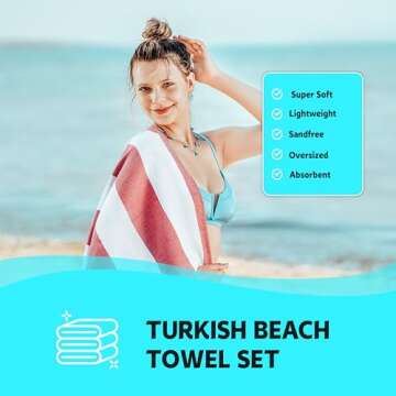 HAVLULAND Beach Towels 6 Pack, Turkish Beach Towel Oversized, 40"x 72" 100% Cotton, Super Absorbent, Pool Towels, Bath Towels, Sand Free Beach Towel, Extra Large, Lightweight, Soft, Travel Towels