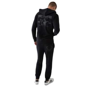 True Religion Men's Buddha Logo Zip Hoodie Sweatshirt, Black, L