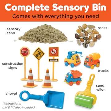 Creativity for Kids Sensory Bin: Construction Zone Playset - Preschool Learning Activities, Excavator Toys for Boys Ages 3-5+, Outdoor Toys and Gifts for Kids