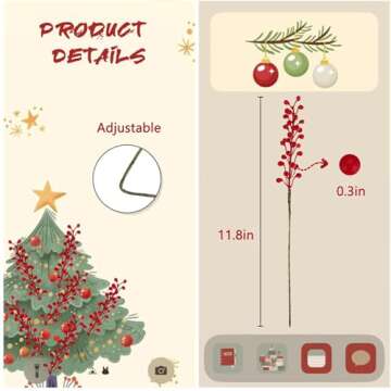 efivs arts Artificial Red Berry,8 Pack Holly Christmas Berries Stems for Christmas Tree Decorations, Crafts, Holiday and Home Decor (red)