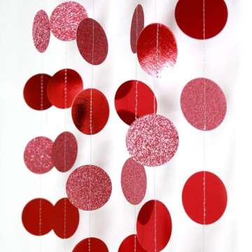 Decor365 Red Glitter Birthday Decorations Dot Garlands Circle Streamers Banner BackdropWeddings Baby Showers Bridal Showers Christmas Valentine’s Day Anniversaries Graduations Holiday Parties Decor