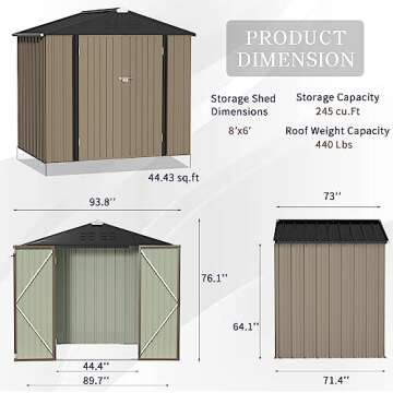 Greesum Metal Outdoor Storage Shed 8FT x 6FT, Steel Utility Tool House with Door & Lock, Storage for Backyard Garden Patio Lawn (8’x 6'), Brown