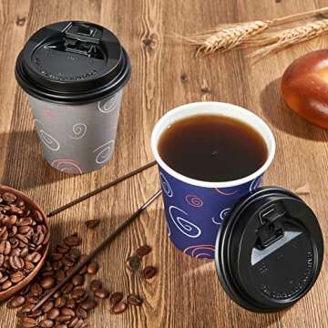 TV TOPVALUE 100 Pack 12 oz Paper Cups, Disposable Coffee Cups with Lids and Straws, Drinking Cups for Water, Coffee, Tea, Hot Coffee Cups for Home, Shops and Cafes