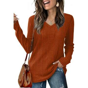 Saloogoe Women's Long Sleeve V Neck Lightweight Tunics & Sweaters 2024